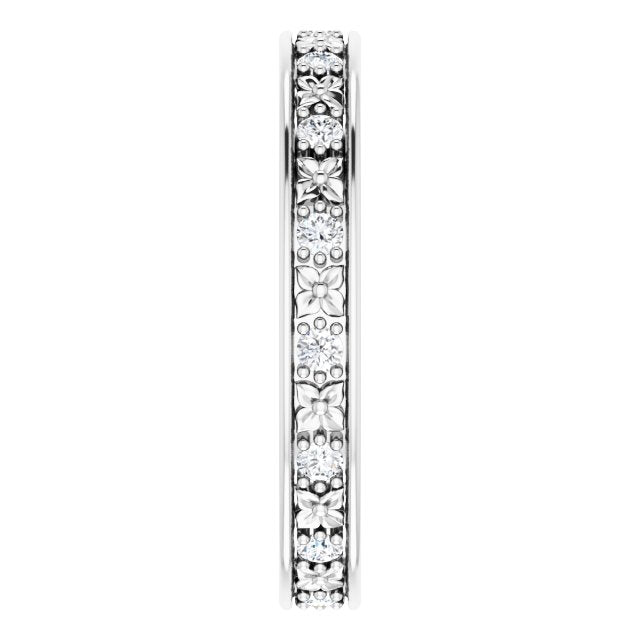0.30 ct. Round Diamond Eternity Band Floral Design Ring-VIRABYANI